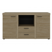 Komoda Ramon 2-drzwiowa z szufladami dąb olejowany szklana półka 156 cm